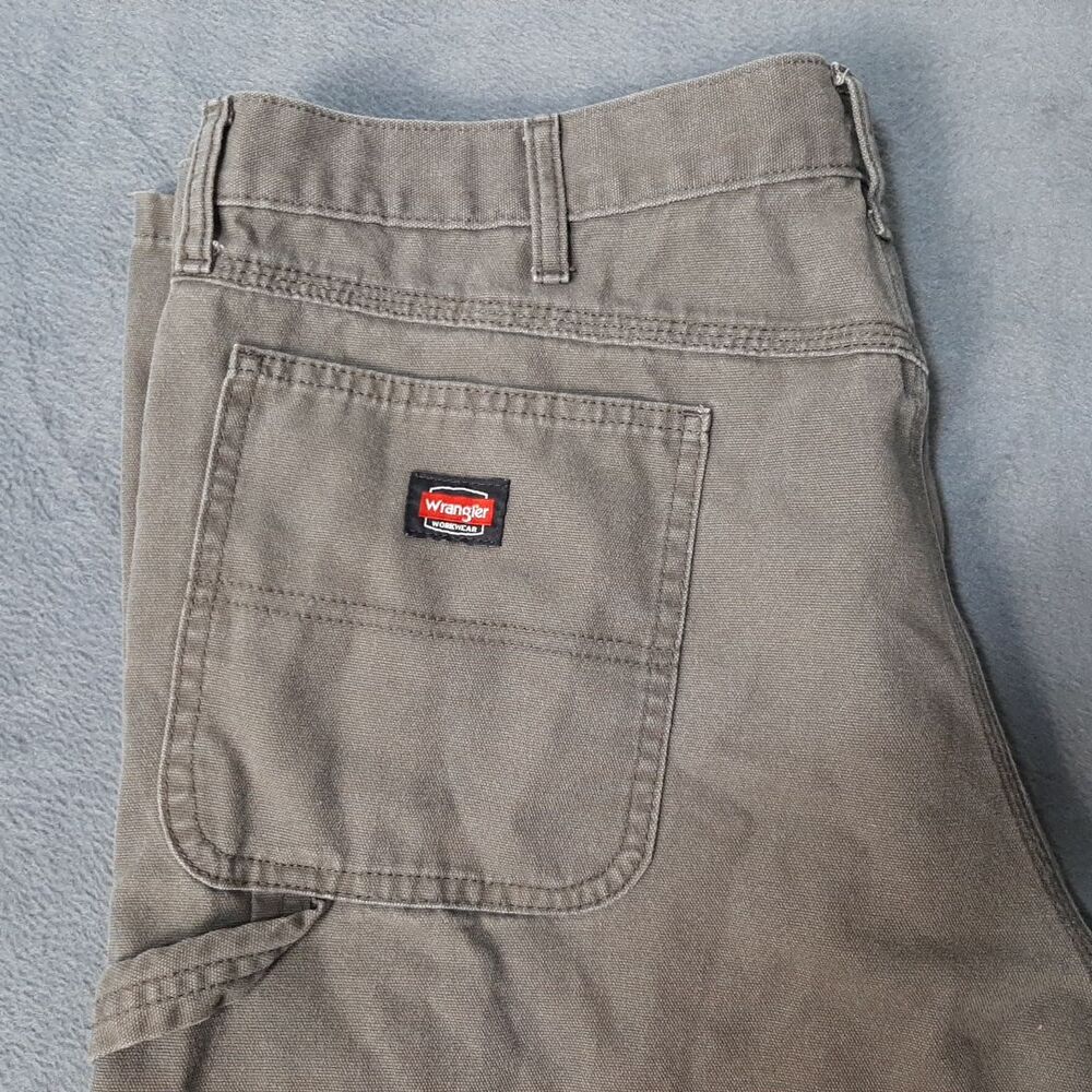 Wrangler Pants Mens 38x32 Extra Large XL Gray Olive Workwear Work Utility Canvas